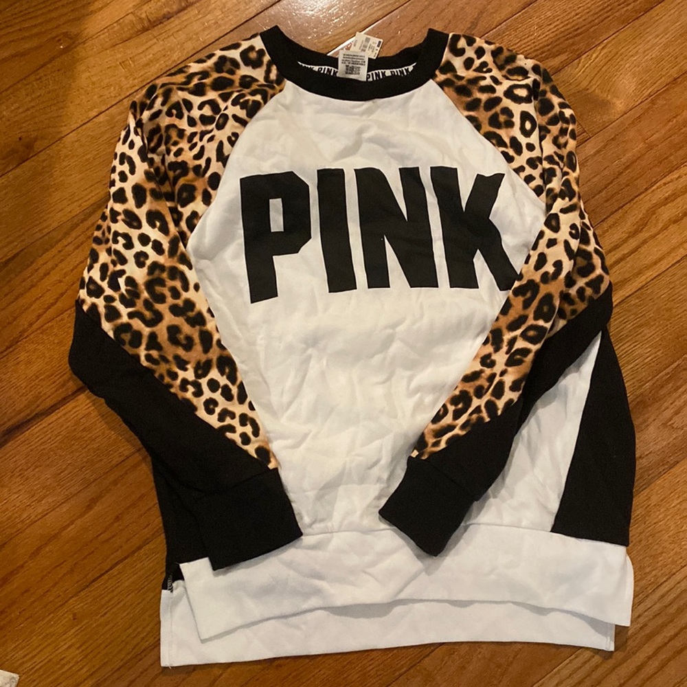 NWT PINK pullover sweatshirt black, white, leopard